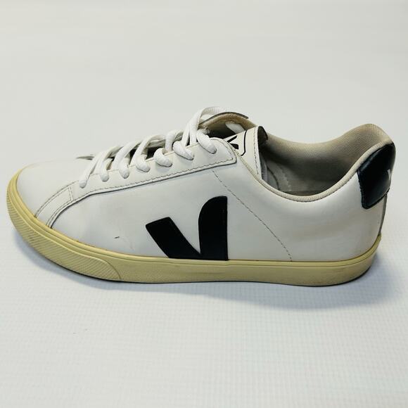 Veja Esplar Low White Black Women's Size 7 Leather Lace Up Shoes Sneakers - Picture 2 of 13